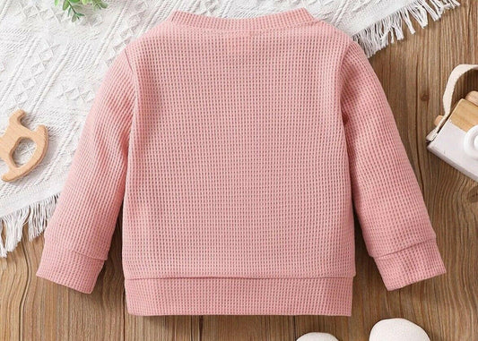Baby and Toddler Girls Blush Pink Waffle Rainbow Long Sleeve Top - MARIGOLD 