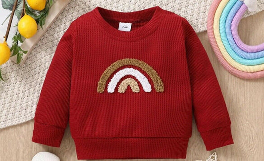 Baby boys' burgundy waffle knit rainbow long-sleeve top - MARIGOLD 
