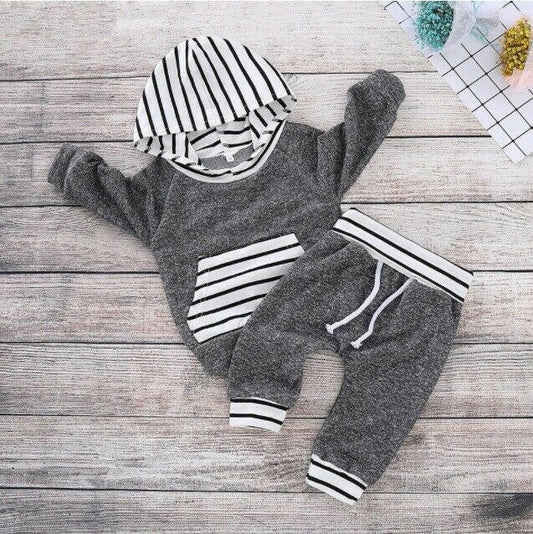 Baby Boys Clothing Dark Grey Stripe Hoodie and Pants Set - MARIGOLD 