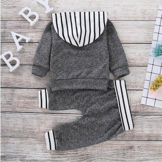 Baby Boys Clothing Dark Grey Stripe Hoodie and Pants Set - MARIGOLD 