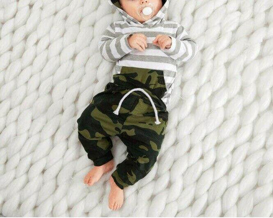 size 0-3m to 9-12m new baby boys tracksuit outfit camo hoodie top & pants set - MARIGOLD 