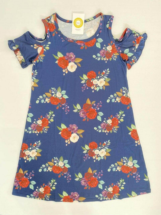 size 10 AUS new womens dress navy blue floral cold shoulder womens dress - MARIGOLD 