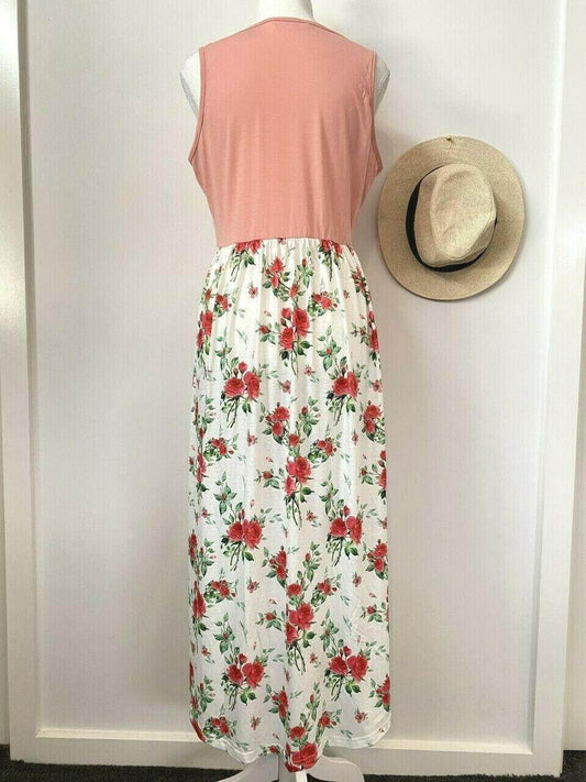 size 12 AUS new womens dress pink & white rose floral high-low tank dress - MARIGOLD 