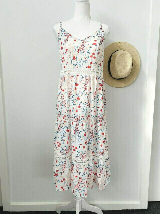 Womens Dress Size 10 AUS New Floral Print White Womens Dress Sundress - MARIGOLD 