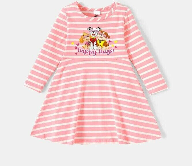 Paw patrol girls dress happy hugs pink stripe girls dress - MARIGOLD 