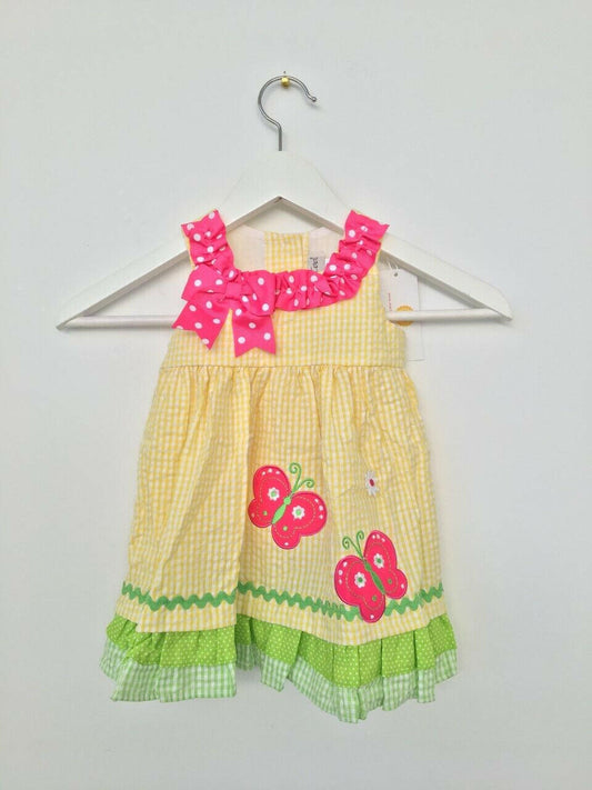 girls dress new size 12 months pink butterfly yellow gingham toddler girl dress - MARIGOLD 