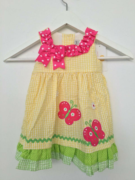 girls dress new size 12 months pink butterfly yellow gingham toddler girl dress - MARIGOLD 