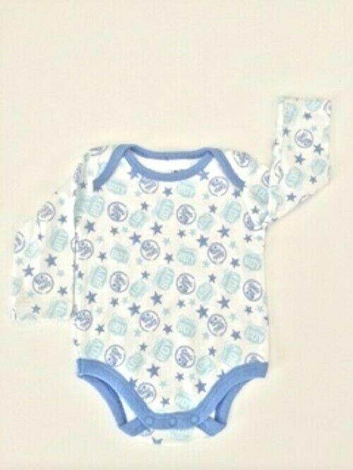 NEW Size 3-6 months Baby Boys Bodysuit 100% Cotton Blue Star Longsleeve Bodysuit - MARIGOLD 