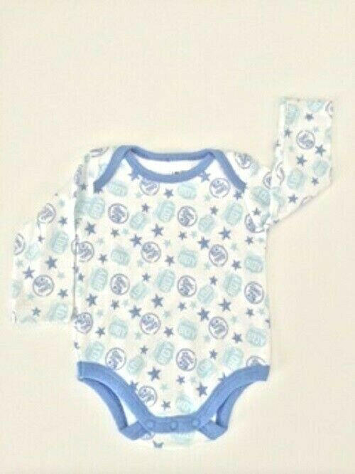 NEW Size 3-6 months Baby Boys Bodysuit 100% Cotton Blue Star Longsleeve Bodysuit - MARIGOLD 
