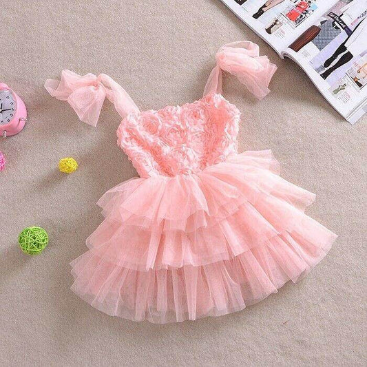 NEW Size 4 years Girls Dress Girls Party Dress Pink Rose Tulle Dress Occasion - MARIGOLD 